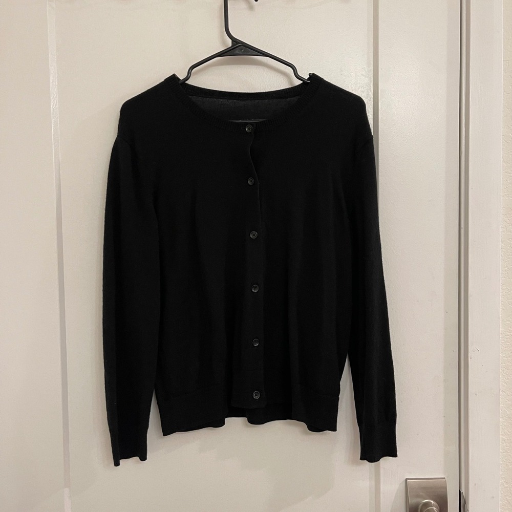 Coach Merino Wool‎ Black Cardigan Preppy Old Money Chic Business Classic